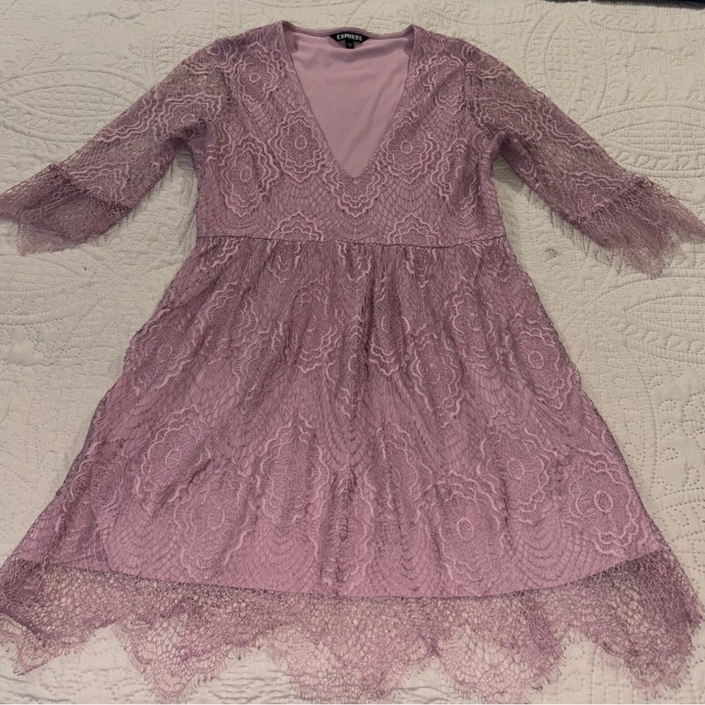 Express Deep V Lace Overlay Mini Dress in Mauve Women’s Size 10